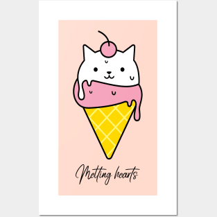 Melting hearts cat doodle Posters and Art